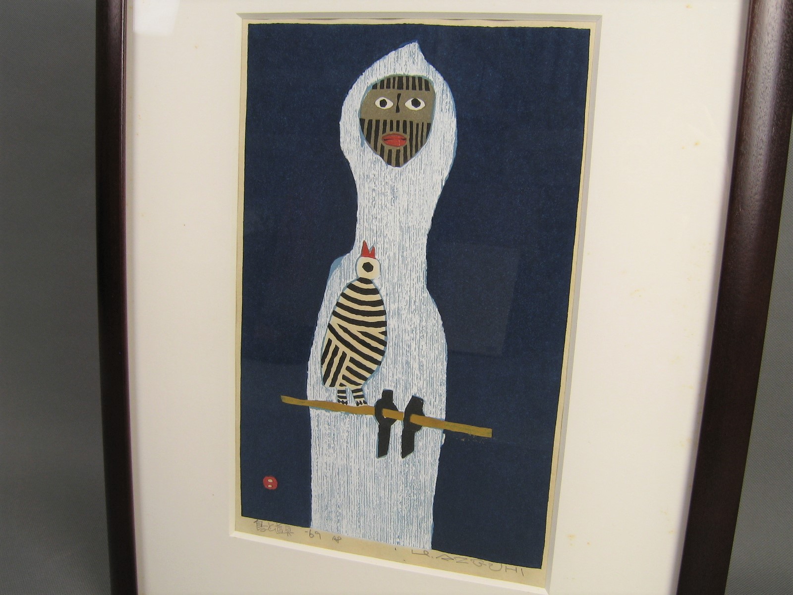 畦地梅太郎「鳥と道具」木版画 1969年 直筆サイン Umetaro Azechi 